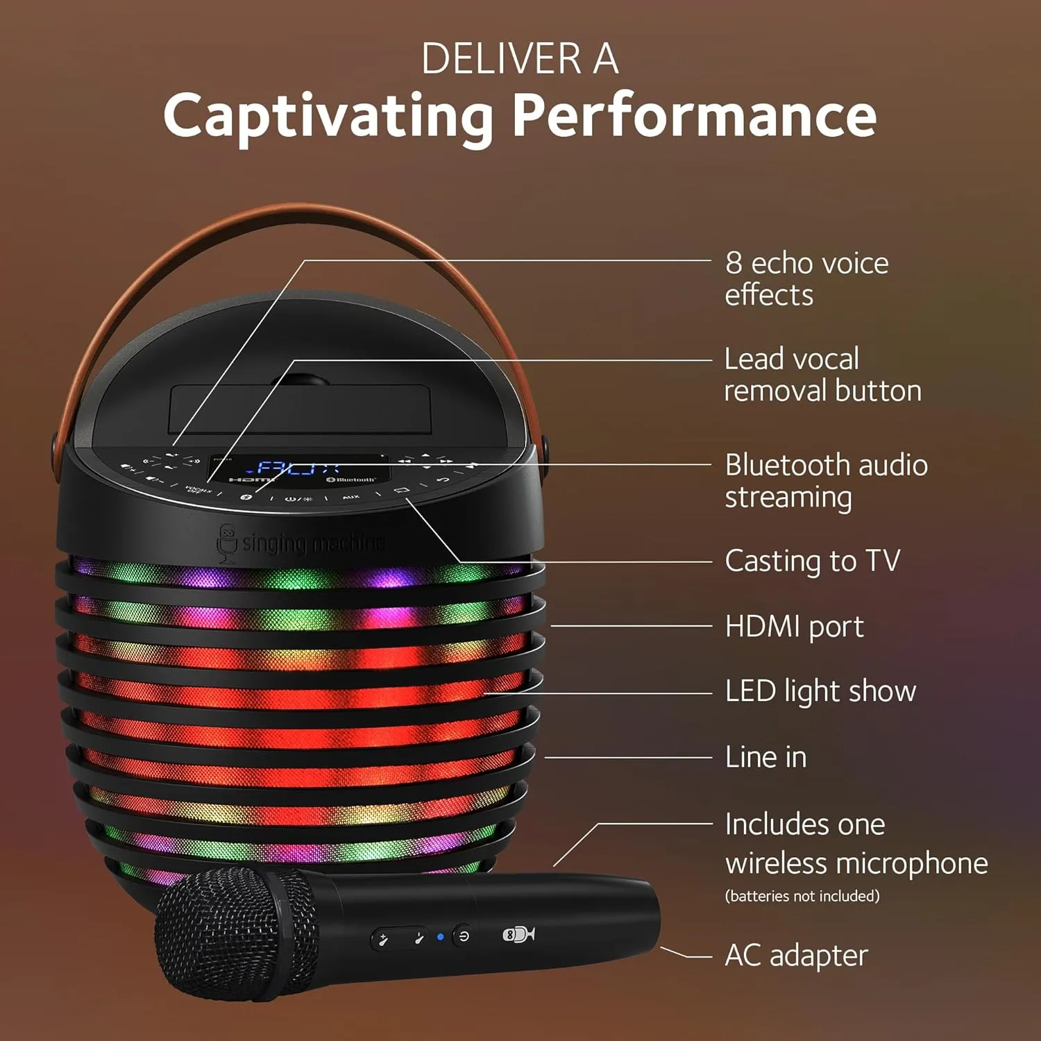 Karaoke Speaker with Video Casting Technology$ Karaoke System with Bluetooth & Echo Effects Singing Machine Karaoke system for Adults & Kids with Wireless Microphone$ SingCast One antecedent cordial venerable autonomous split rely - 