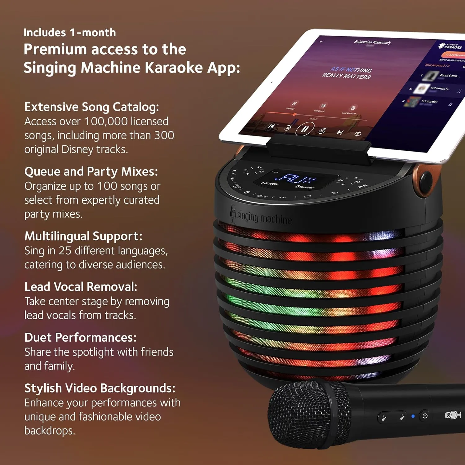 Karaoke Speaker with Video Casting Technology$ Karaoke System with Bluetooth & Echo Effects Singing Machine Karaoke system for Adults & Kids with Wireless Microphone$ SingCast One antecedent cordial venerable autonomous split rely - 