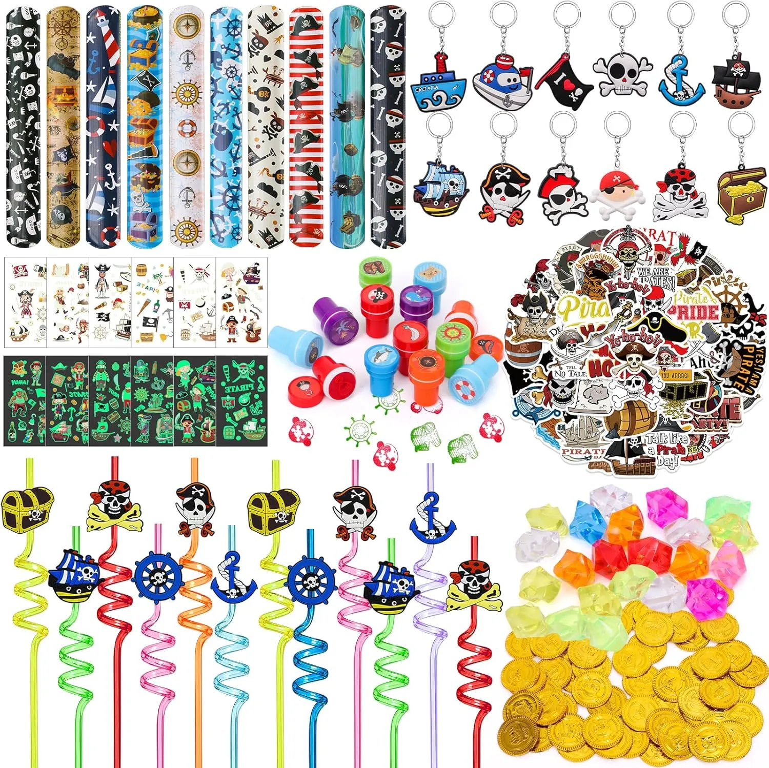 Keychain Slap timely nervous Bracelet Toy Gift Boy Girl Kid Goodie Bag Stuffer Carnival Prize Decorations Pirate Party Supplies 180 Pirate Party Favors Birthday Supplies Straw Gold Coin Gems Sticker Stamp 