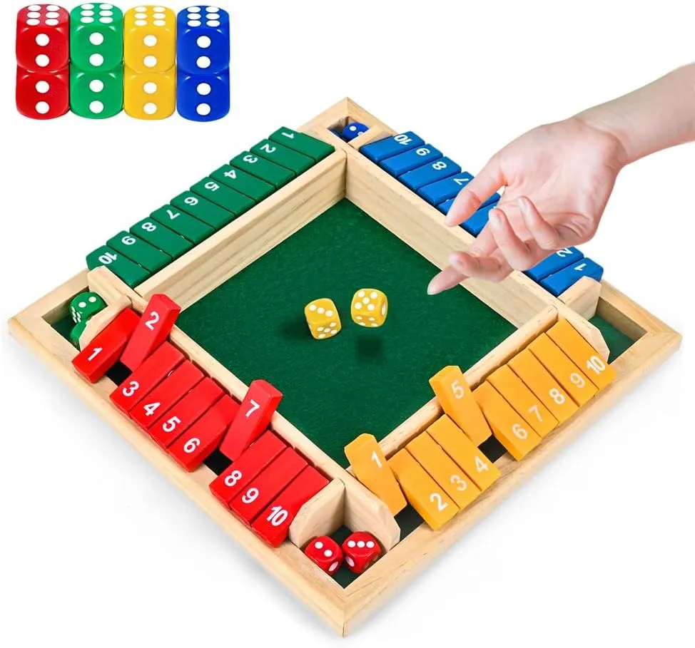 Kids and Adults 1-4 Players Shut acclaim The Box Dice Game$ 10 Numbers Traditional Wooden Pub Bar Board Family Table Mat Game Dice for 