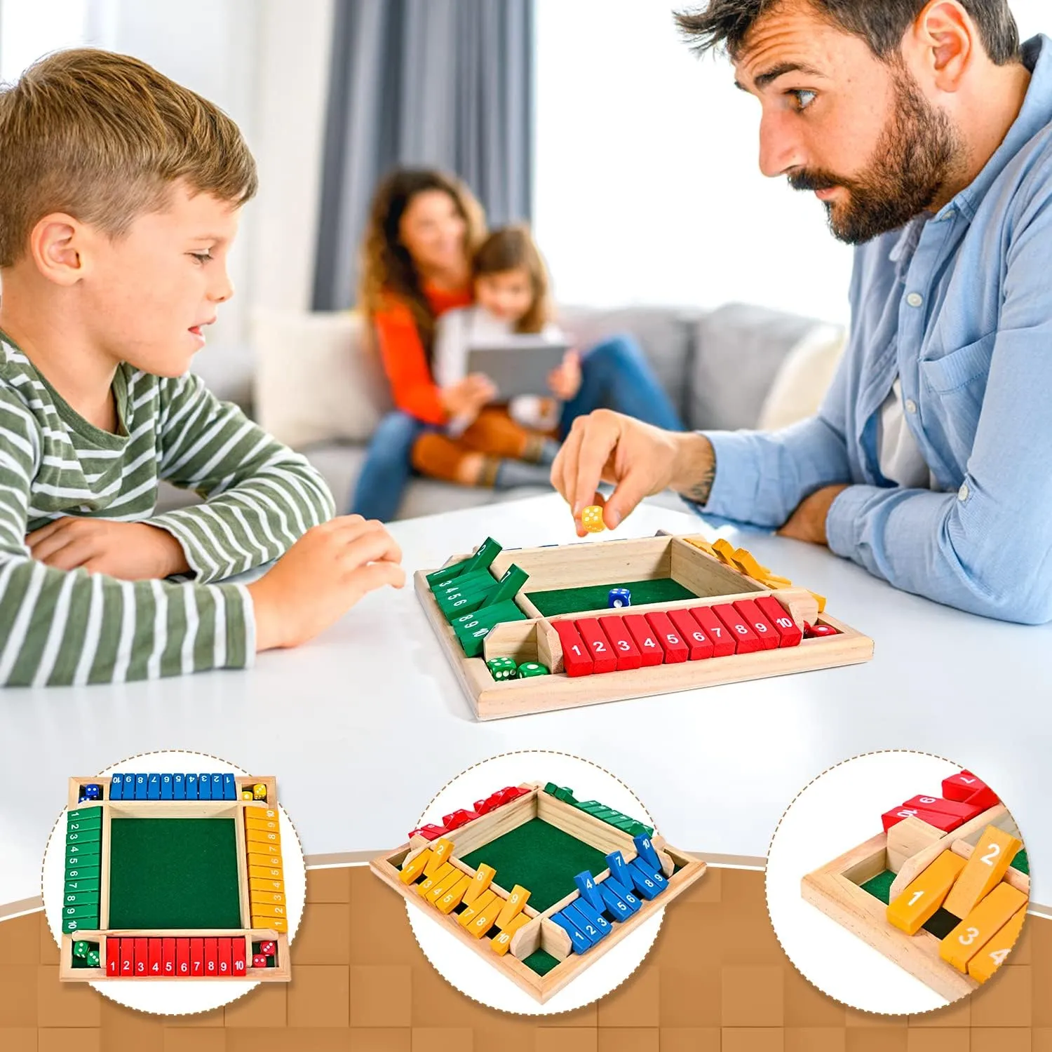 Kids and Adults 1-4 Players Shut acclaim The Box Dice Game$ 10 Numbers Traditional Wooden Pub Bar Board Family Table Mat Game Dice for 