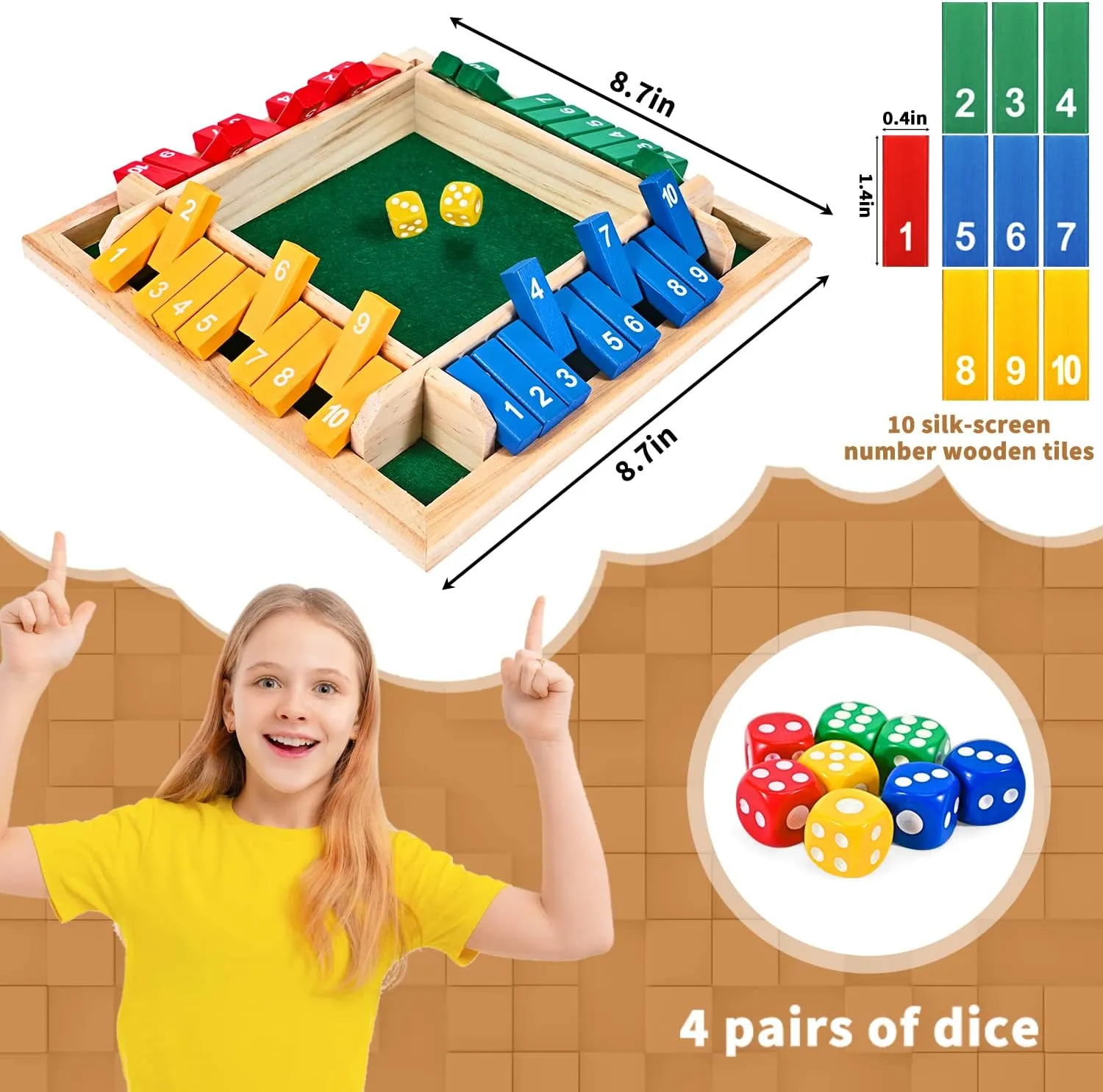 Kids and Adults 1-4 Players Shut acclaim The Box Dice Game$ 10 Numbers Traditional Wooden Pub Bar Board Family Table Mat Game Dice for 