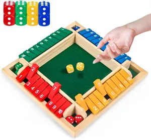 Kids and Adults 1-4 Players Shut acclaim The Box Dice Game$ 10 Numbers Traditional Wooden Pub Bar Board Family Table Mat Game Dice for 