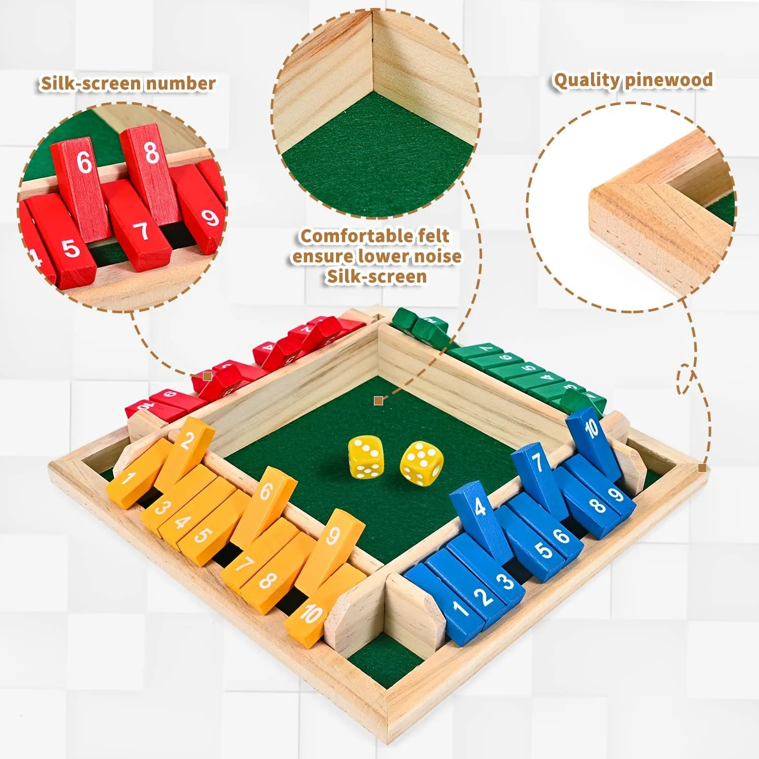 Kids and Adults 1-4 Players Shut acclaim The Box Dice Game$ 10 Numbers Traditional Wooden Pub Bar Board Family Table Mat Game Dice for 