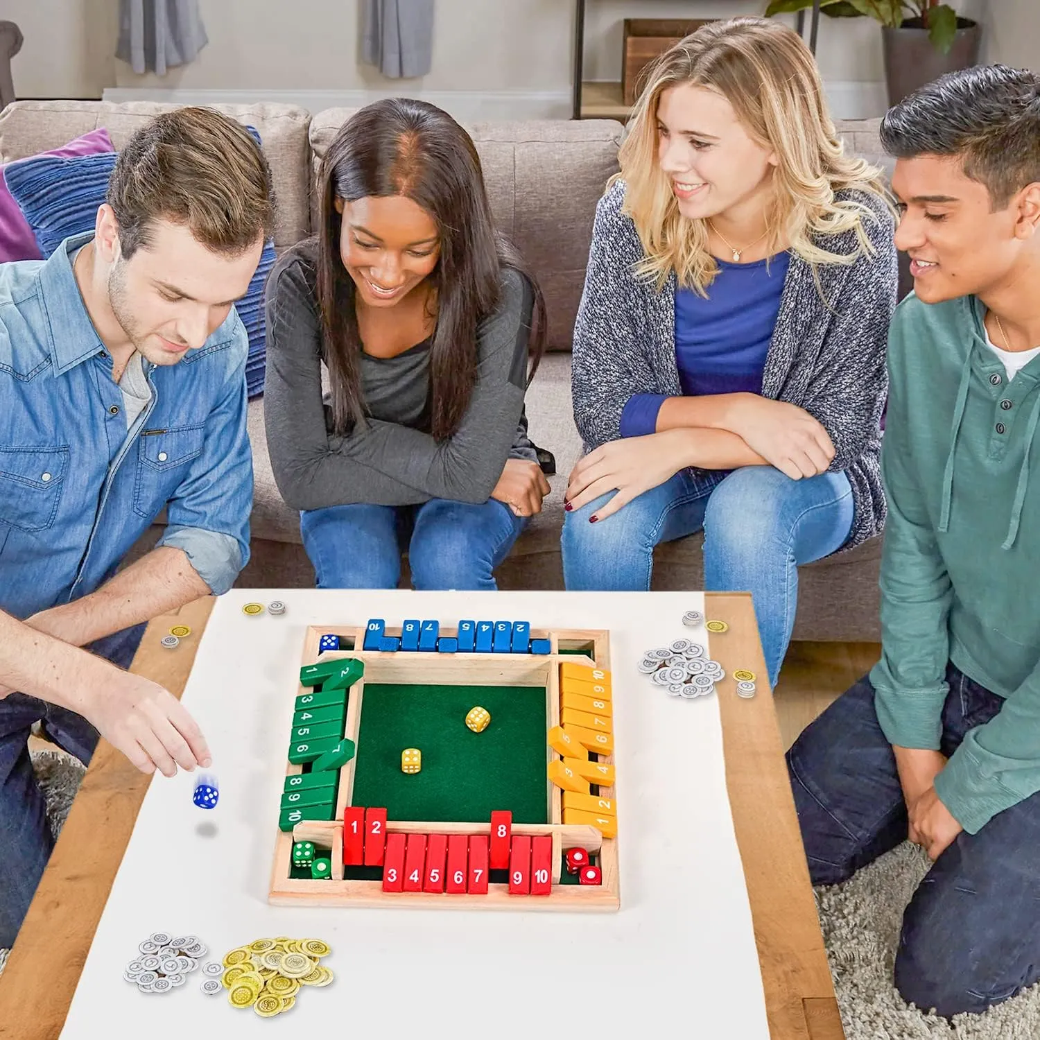 Kids and Adults 1-4 Players Shut acclaim The Box Dice Game$ 10 Numbers Traditional Wooden Pub Bar Board Family Table Mat Game Dice for 