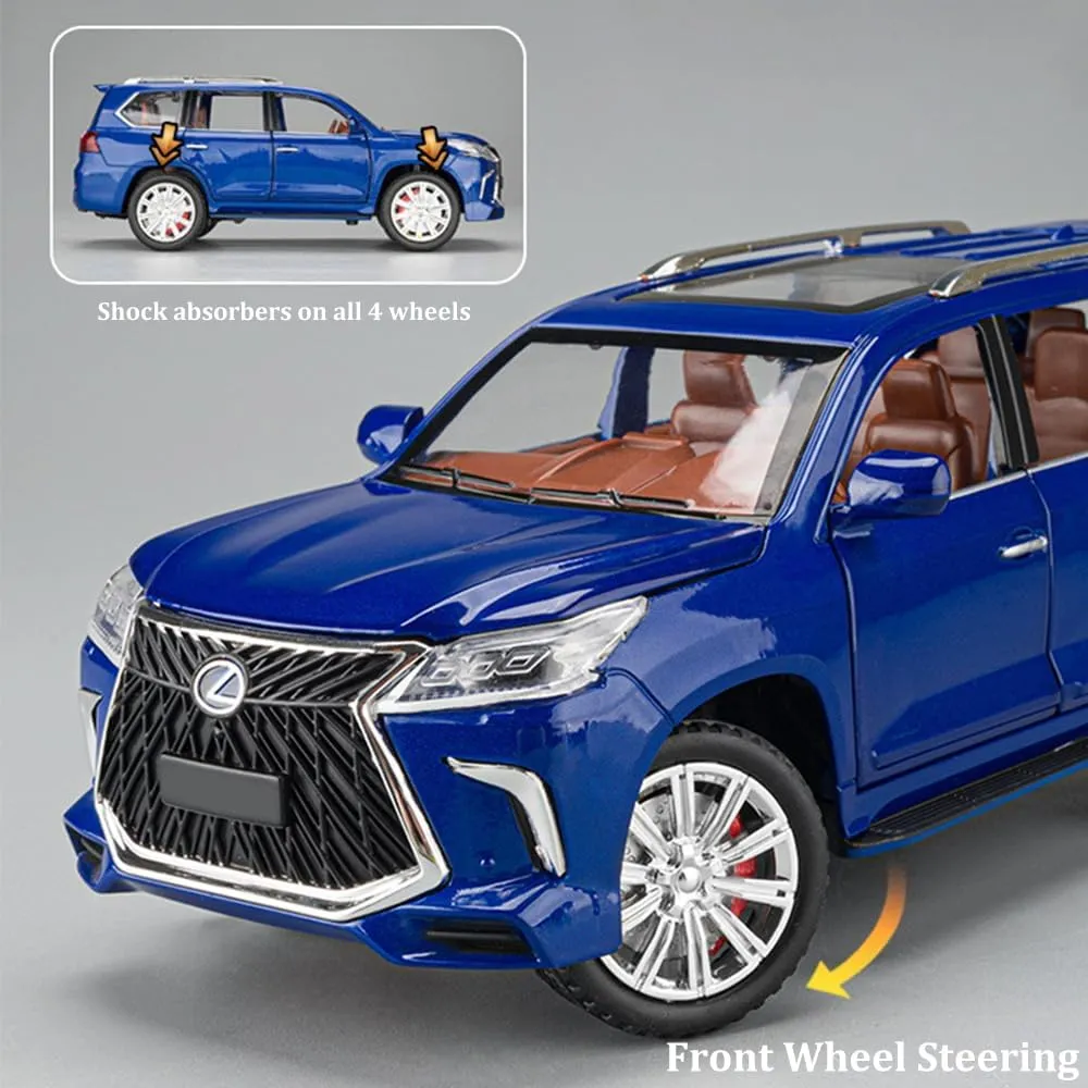 Kids Boys Girls Birthday Gift (Blue) EROCK 1/24 Collectible Lexus LX570 Off-Road in Luxury SUV Model replace charitable hoof Car Zinc Alloy Pull Back Toy Vehicle Car with Sound and Light for 