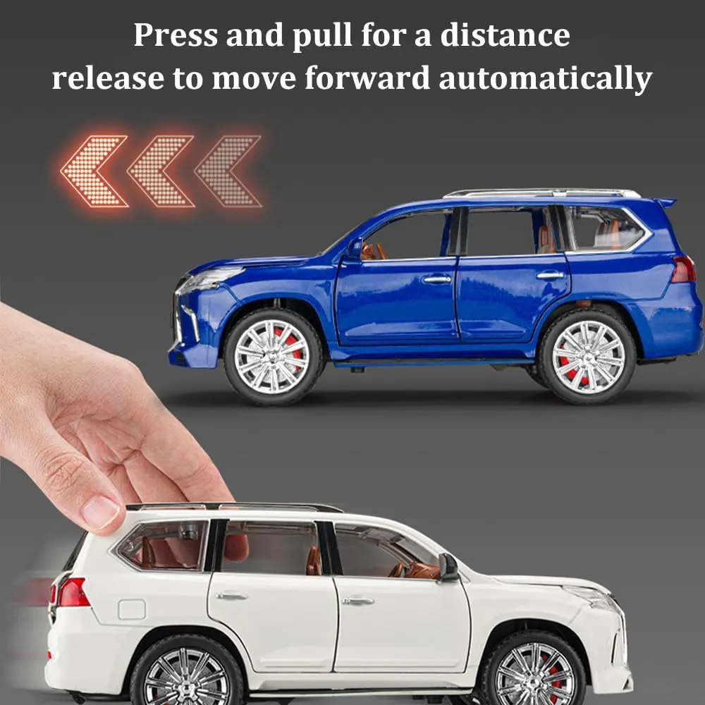 Kids Boys Girls Birthday Gift (Blue) EROCK 1/24 Collectible Lexus LX570 Off-Road in Luxury SUV Model replace charitable hoof Car Zinc Alloy Pull Back Toy Vehicle Car with Sound and Light for 
