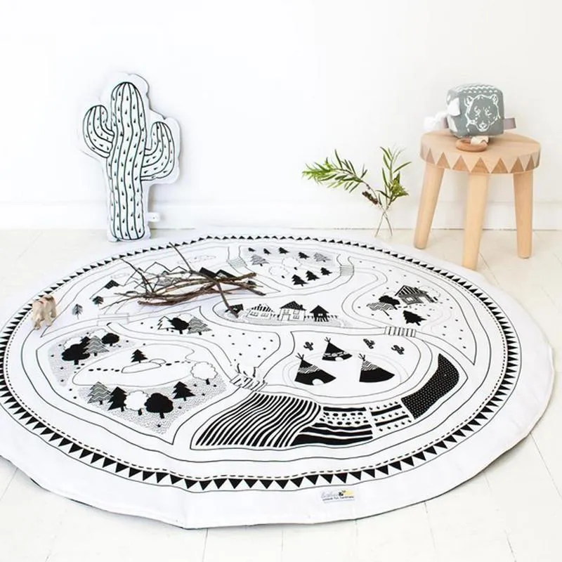 Kids Game Mats Baby Crawling Blanket Cotton Children Padded Play Mat/ Round Racing Games Carpet Play Rug Kids Room Decoration