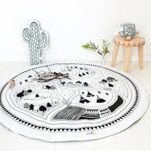 Kids Game Mats Baby Crawling Blanket Cotton Children Padded Play Mat/ Round Racing Games Carpet Play Rug Kids Room Decoration