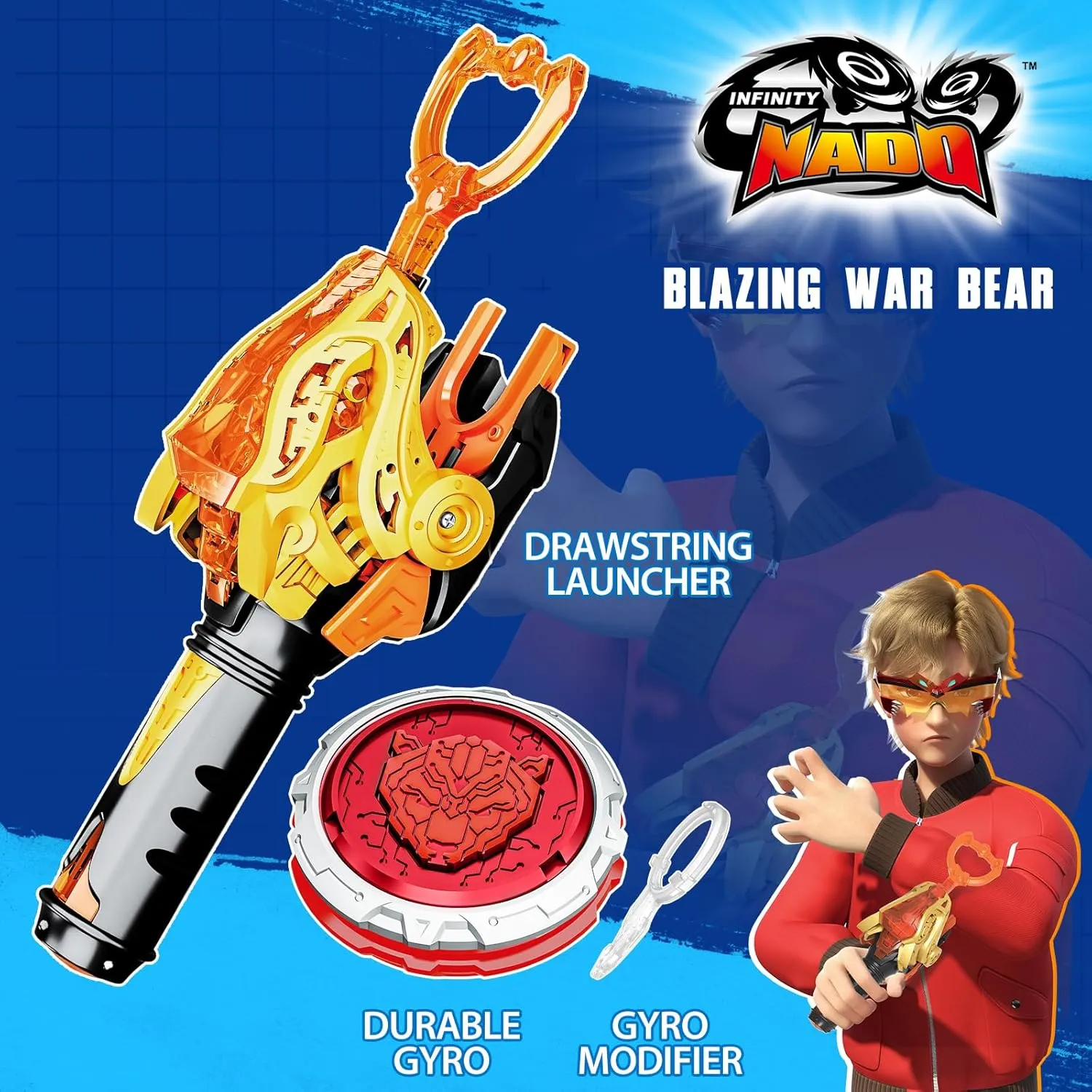 Kids Gifts for Boys Girls Age 5 , Blazing War Bear INFINITY NADO Battling sacred Toys, Battle Set with Spinning Top & String Launcher, Metal Spinning Top 