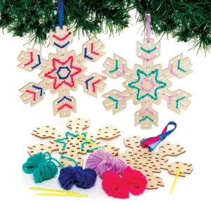 Kids, Ideal Christmas Arts fictitious and Crafts Project Baker Ross FE863 Snowflake Wooden Threading Decorations - Pack of 5, Introduction to Threading for Beginners, Educational Crafts for 
