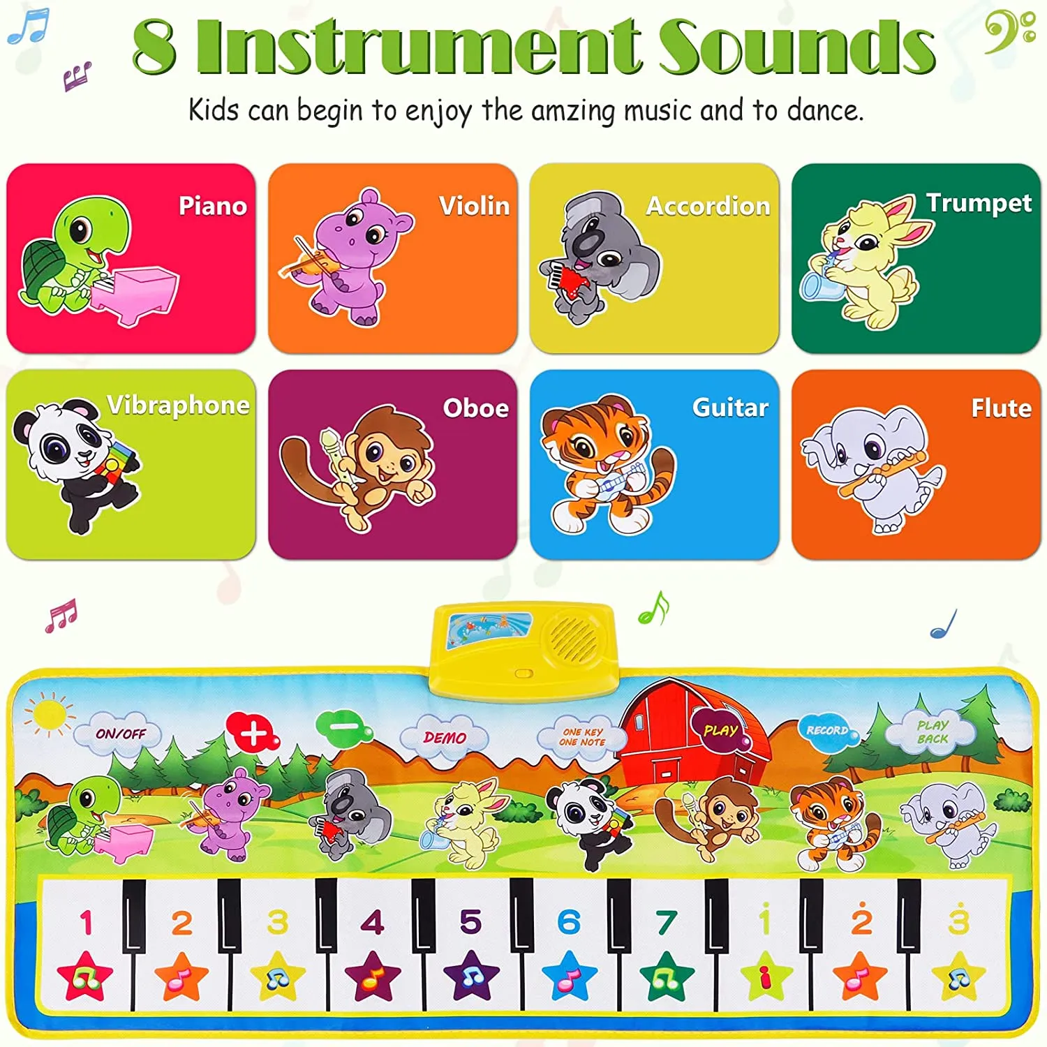 Kids Piano Play Mat Musical Toys, Keyboard Dancing Mat Animal Touch Carpet Musical Blanket