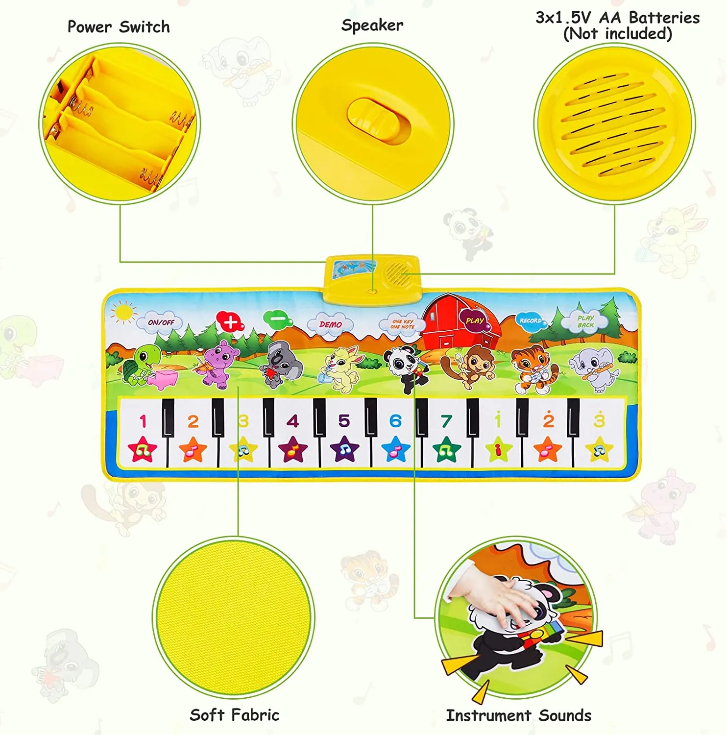 Kids Piano Play Mat Musical Toys, Keyboard Dancing Mat Animal Touch Carpet Musical Blanket