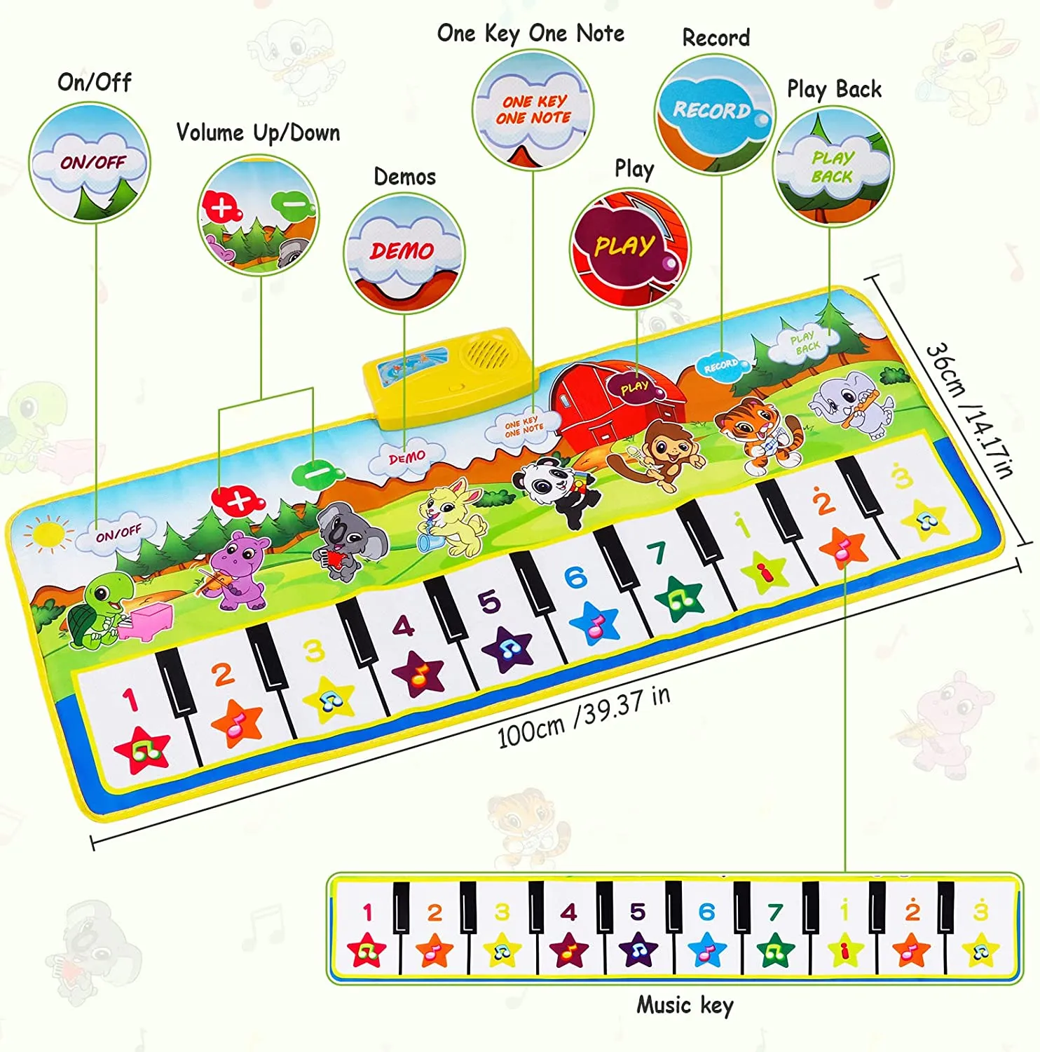 Kids Piano Play Mat Musical Toys, Keyboard Dancing Mat Animal Touch Carpet Musical Blanket