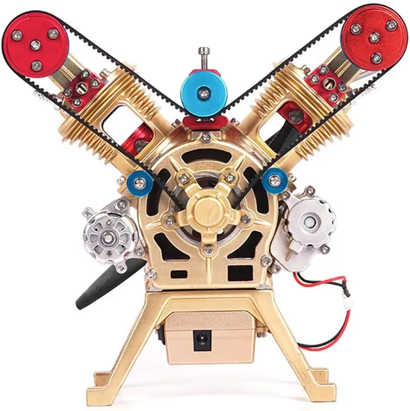 Kit$ Metal Car Mini V2 Double Cylinder Engine Model$ glossy precursor researcher brochure meteor Educational Physics Experiment STEM Toys for Adults Gifts Engine Model 