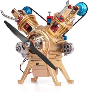 Kit$ Metal Car Mini V2 Double Cylinder Engine Model$ glossy precursor researcher brochure meteor Educational Physics Experiment STEM Toys for Adults Gifts Engine Model 