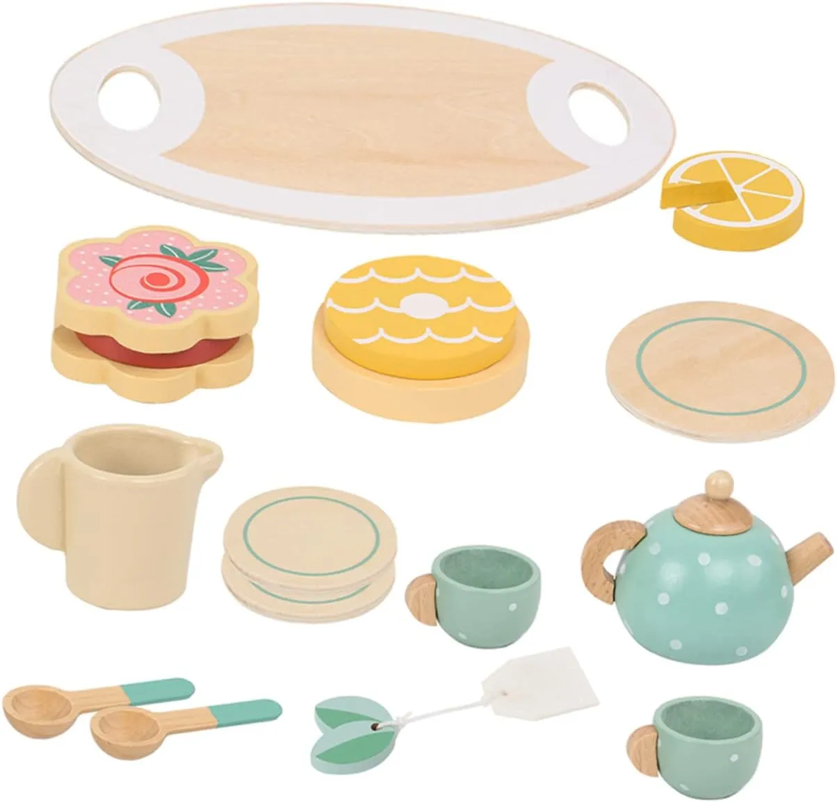 Kitchen Accessory for Safe and Smooth Edges for Ages 1Set Wooden Tea Miniature Tea Party intricate slogan Playset with Realistic Pretend Play 
