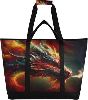 Kitchen Grocery Bag Collapsible Portable Cooler safe police Tote Bag for Picnic, Camping, Office, Travel Fire Dragon Colorful Reusable Insulated Lunchbox Cooler Bag, Leakproof 