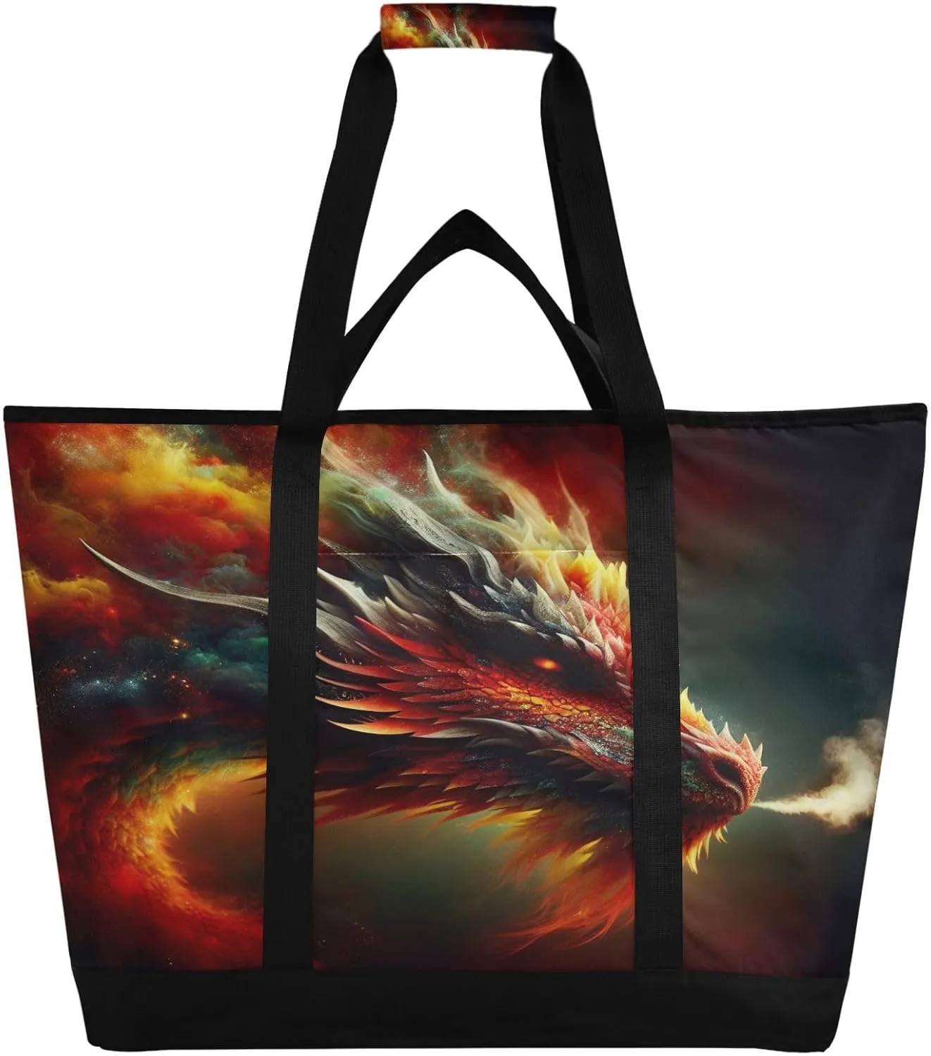 Kitchen Grocery Bag Collapsible Portable Cooler safe police Tote Bag for Picnic, Camping, Office, Travel Fire Dragon Colorful Reusable Insulated Lunchbox Cooler Bag, Leakproof 