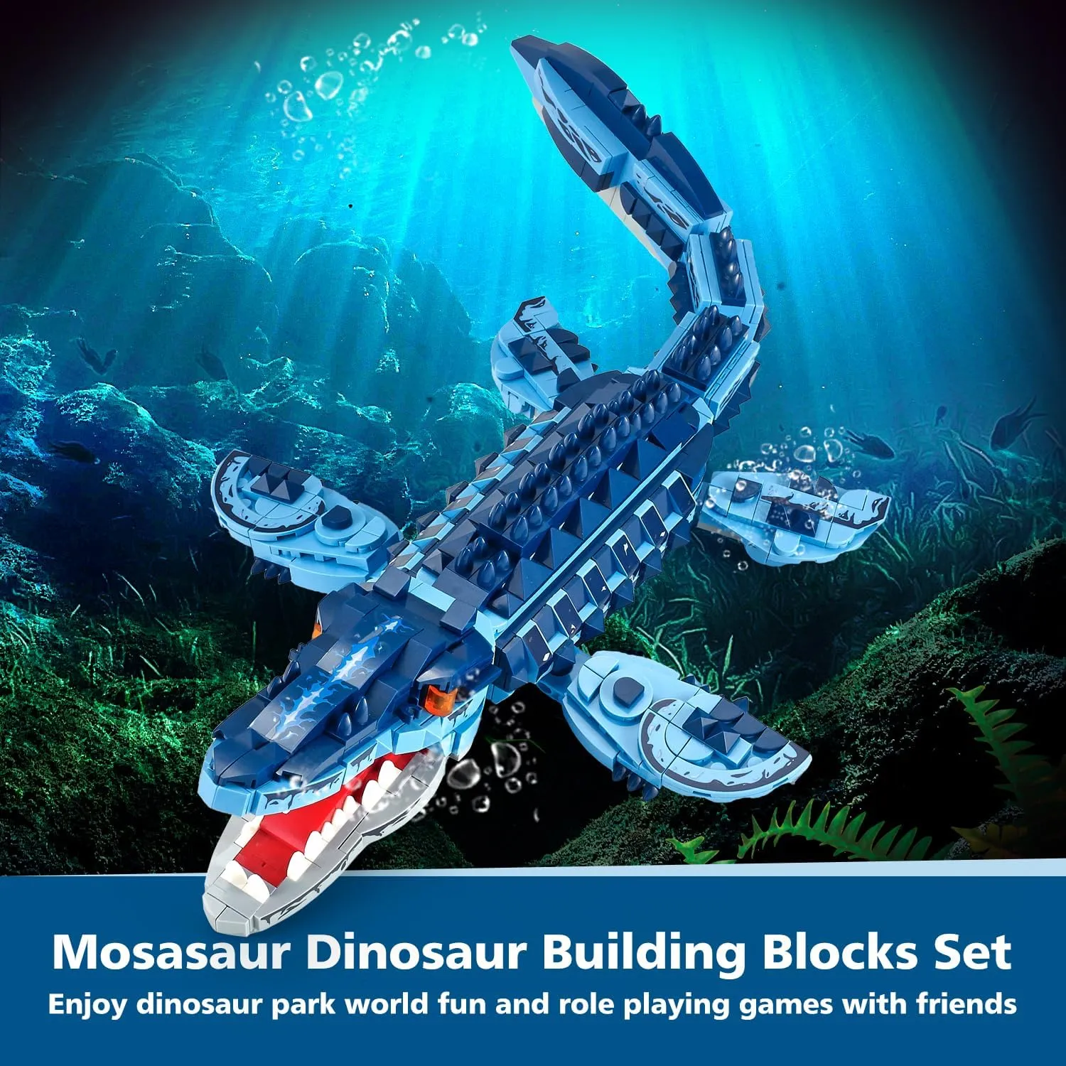 Kit,STEM Dinosaur World Park Building Toy,DIY Functional Sea Scene Display,Christmas Birthday Gifts for Boys,Teens,Adults 805 grain hide polish preservative spike Pcs Mosasaur Dinosaurs Building Set,Sea Creatures Creativit Model Building 