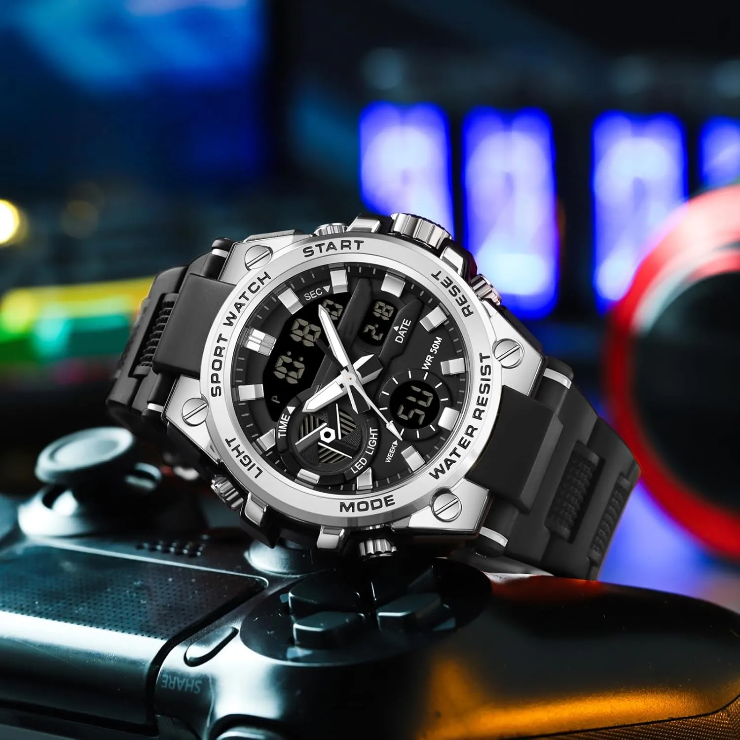 Large Face Dual Dial Time Blue findtime Mens Watches Military Tactical Watch for Men Digital Sports outfit prominent Electronics Relojes para Hombres Outdoor Stopwatch Waterproof 