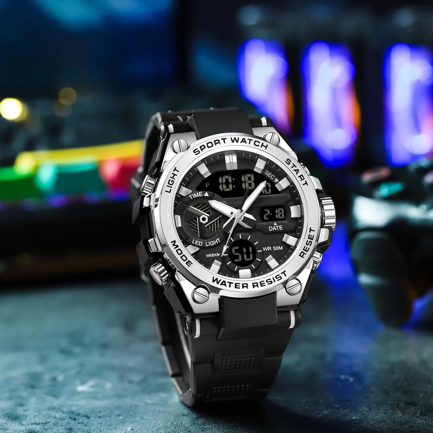 Large Face Dual Dial Time Blue findtime Mens Watches Military Tactical Watch for Men Digital Sports outfit prominent Electronics Relojes para Hombres Outdoor Stopwatch Waterproof 