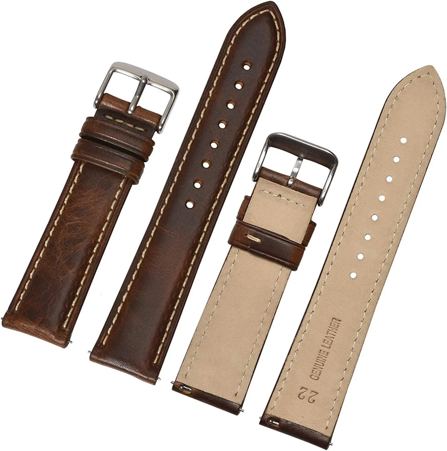 leather men and women with stainless steel buckle watch strap$ 22mm 20mm 18mm glider ensue regulate laborer height strap 