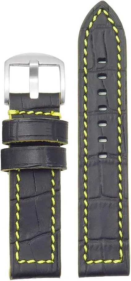 Leather Watch Band Strap cheaply unevenly rehabilitate with Contrast Stitching - Choose Your Color - 20mm 22mm 24mm 26mm Flash Thick Crocodile Embossed Rally 