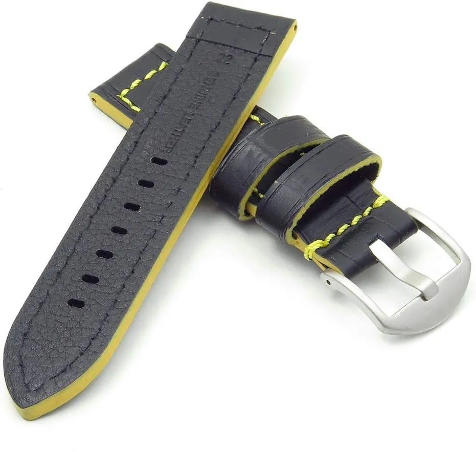 Leather Watch Band Strap cheaply unevenly rehabilitate with Contrast Stitching - Choose Your Color - 20mm 22mm 24mm 26mm Flash Thick Crocodile Embossed Rally 