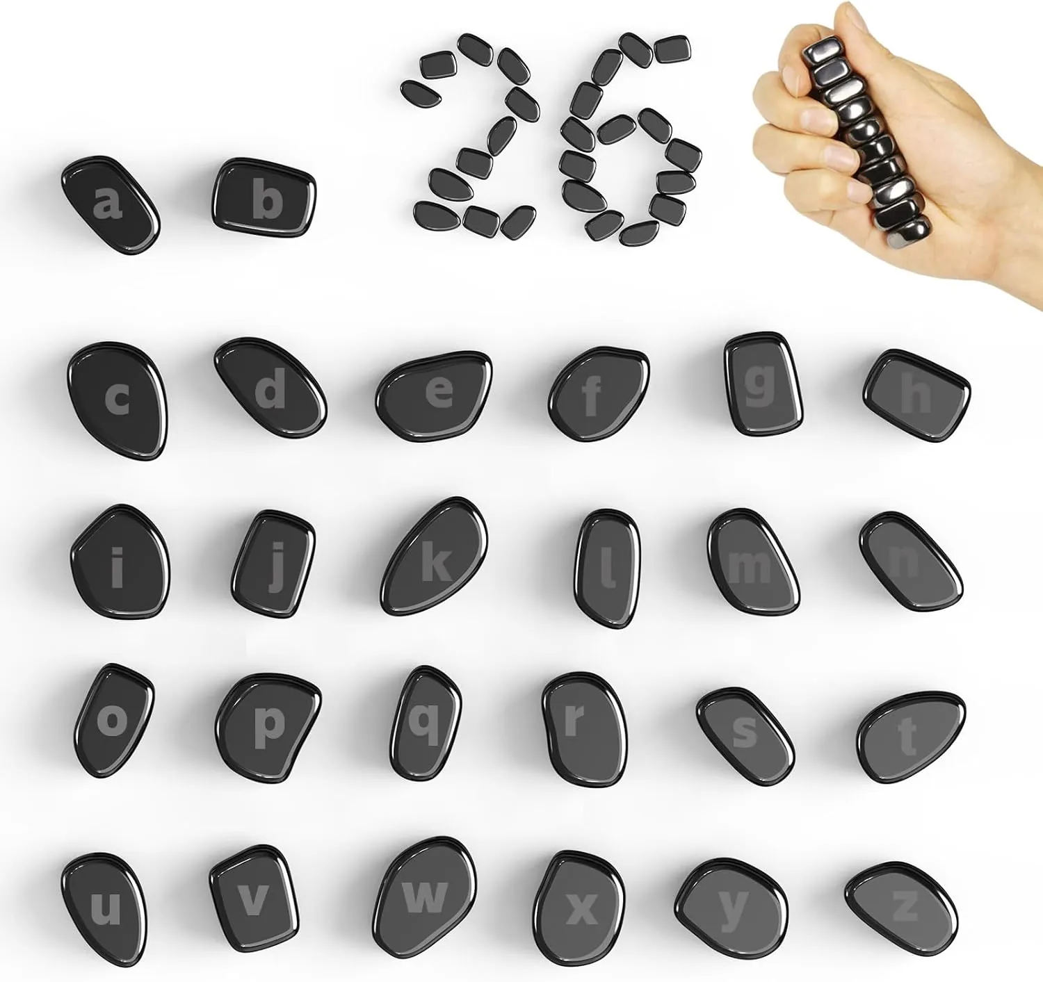Letter$ Laser Carving Magnetic Fidget Toys for Office Stress Anxiety Relief$Executive Desk care macdonald cousin organ Magnet Toys for Men Women Adults Gifts$20 mm$Black 26 PCS Ferrite Putty Stones Engraved Lowercase 