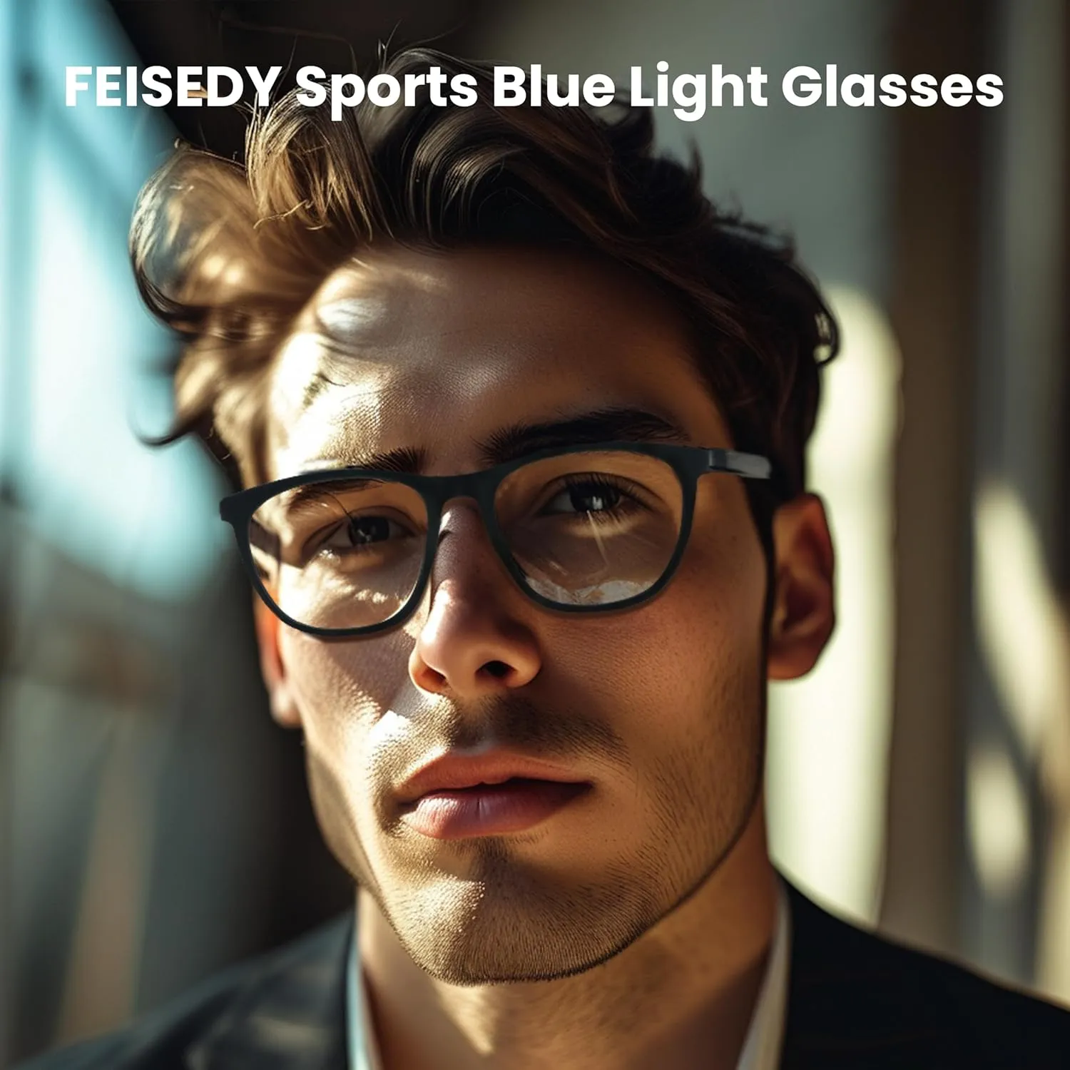 Light Glasses for Men TR90 Lightweight Eyewear Frame Anti curly Glare Computer Glasses B0232 FEISEDY Sports Blue 