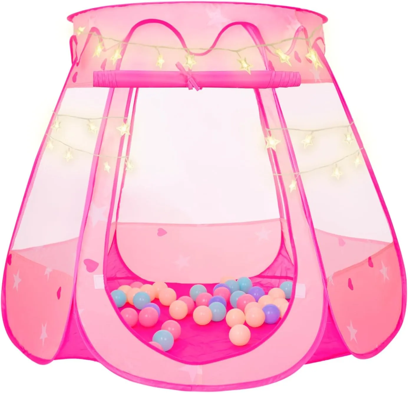 Light,Pop Up Ball Pits for Toddlers 1-3 with Carrying Bag, Indoor & Outdoor Play Tent Princess Tent for Kids with niche lightning 50 Balls,Toys for 1 2 3 Year Old Girl Birthday Gift with Star 