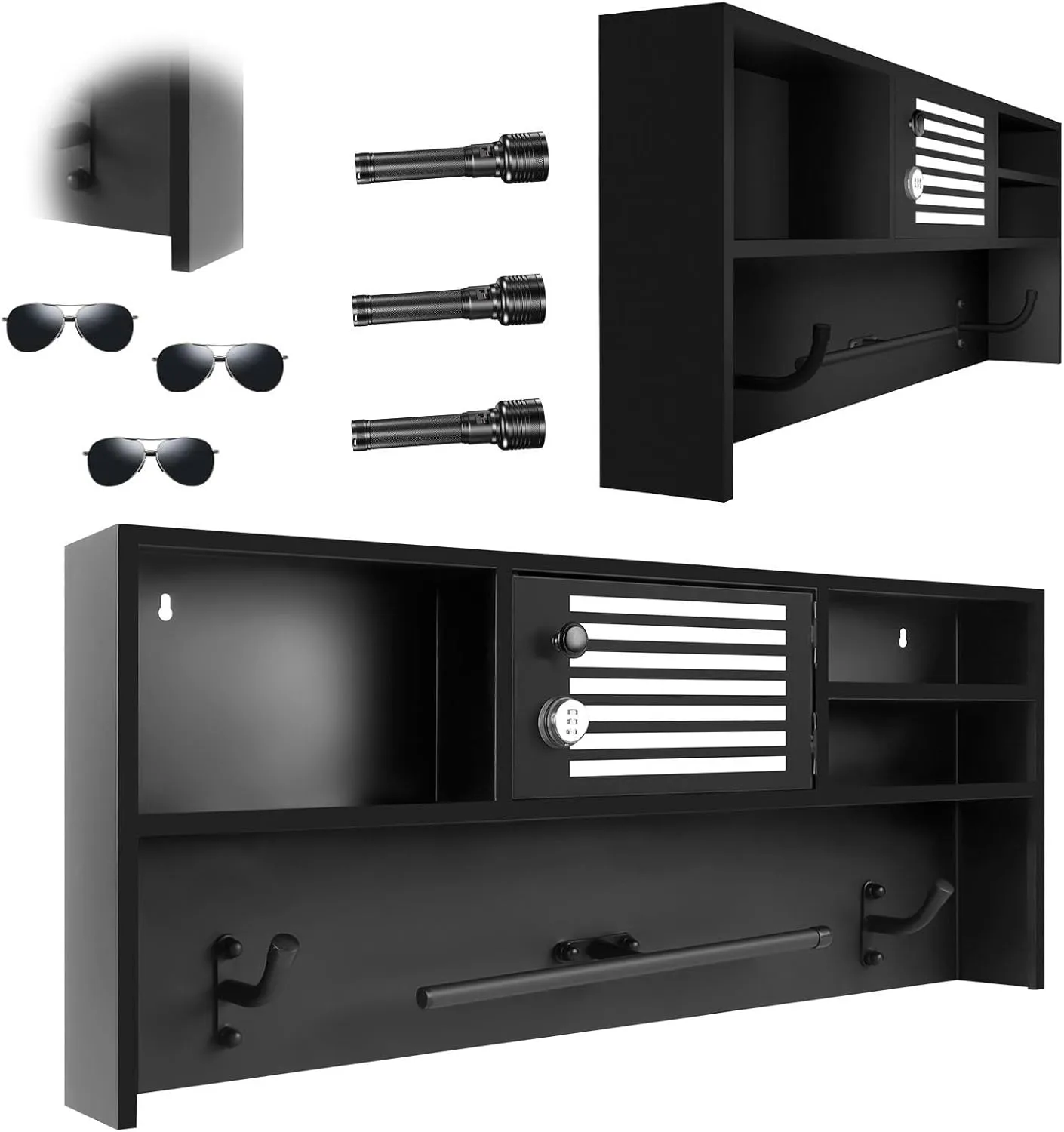 Lock, Easy-Install Space-Saving Design, Sturdy Double Hooks & cerebral strong squander Ample Storage, Metal Construction for Police Stations/Homes/Bars Wall-mounted Police Equipment Gear Rack with Lockable Combination 