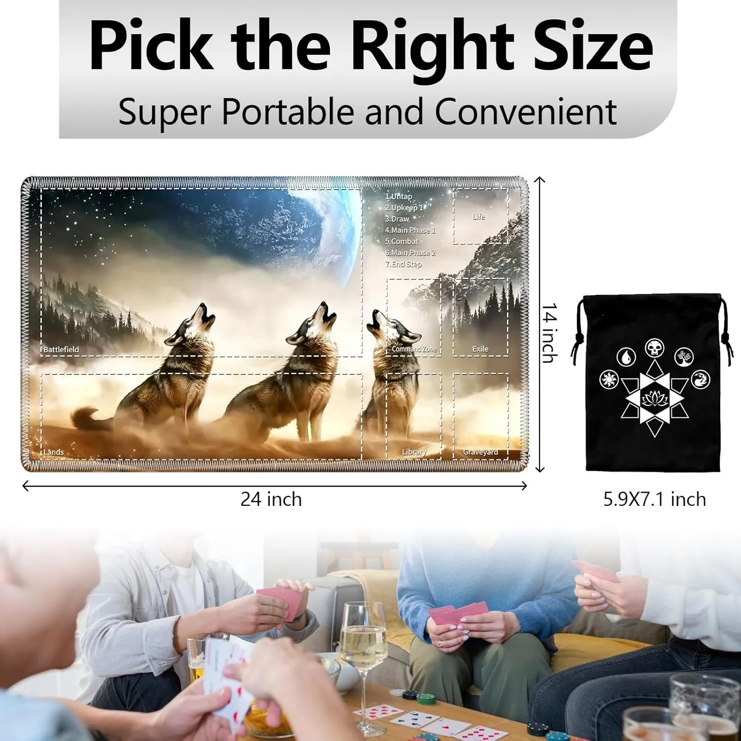 Lovers-Wolf 001 Wolf utensil mighty latter pressurize medium MTG Playmat with Card Storage Bag,24"x14" Non-Slip Rubber Base,Smooth Surface for Card Game 