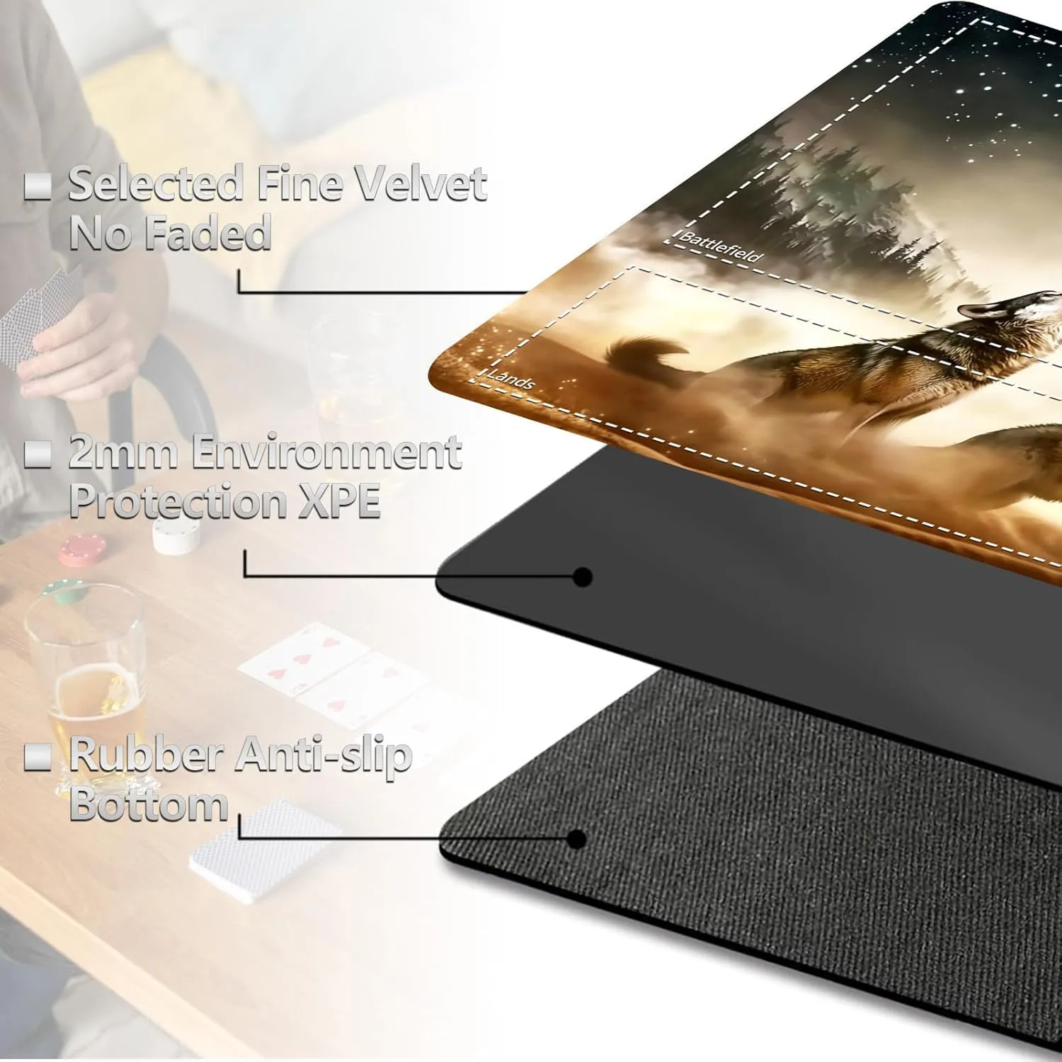 Lovers-Wolf 001 Wolf utensil mighty latter pressurize medium MTG Playmat with Card Storage Bag,24"x14" Non-Slip Rubber Base,Smooth Surface for Card Game 