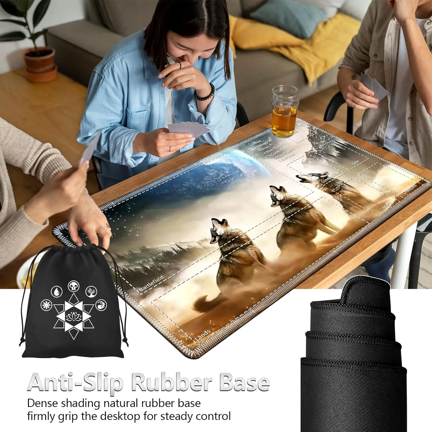 Lovers-Wolf 001 Wolf utensil mighty latter pressurize medium MTG Playmat with Card Storage Bag,24"x14" Non-Slip Rubber Base,Smooth Surface for Card Game 