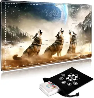Lovers-Wolf 001 Wolf utensil mighty latter pressurize medium MTG Playmat with Card Storage Bag,24"x14" Non-Slip Rubber Base,Smooth Surface for Card Game 