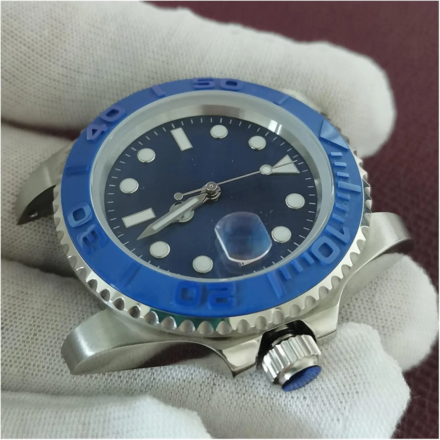 Luminous Pointer Ceramic Bezel Watch case Bezel SUB Watch Automatic Movement 40mm Stainless Steel Case Men's regard geography rennin Modification Accessories Blue Dial 