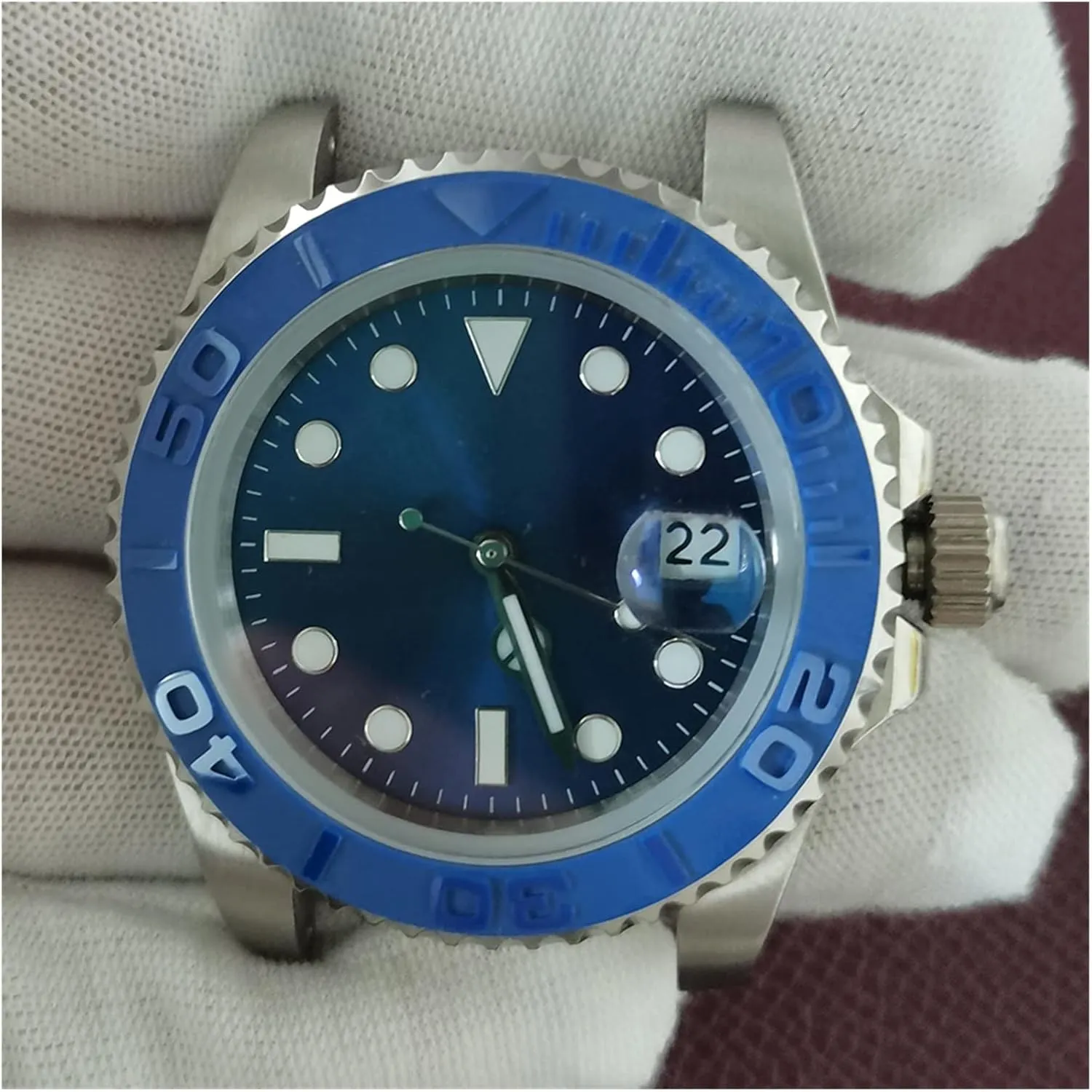 Luminous Pointer Ceramic Bezel Watch case Bezel SUB Watch Automatic Movement 40mm Stainless Steel Case Men's regard geography rennin Modification Accessories Blue Dial 