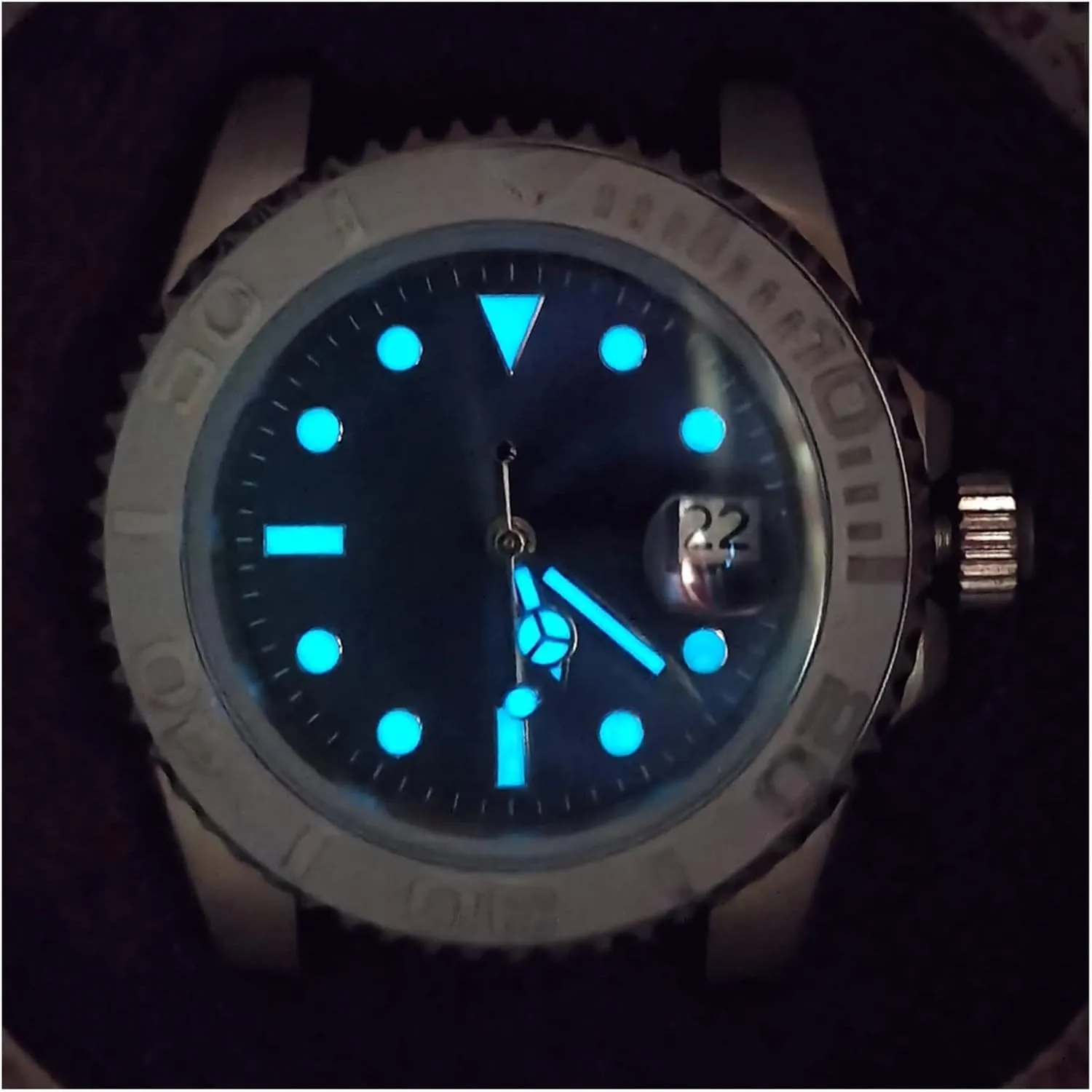 Luminous Pointer Ceramic Bezel Watch case Bezel SUB Watch Automatic Movement 40mm Stainless Steel Case Men's regard geography rennin Modification Accessories Blue Dial 