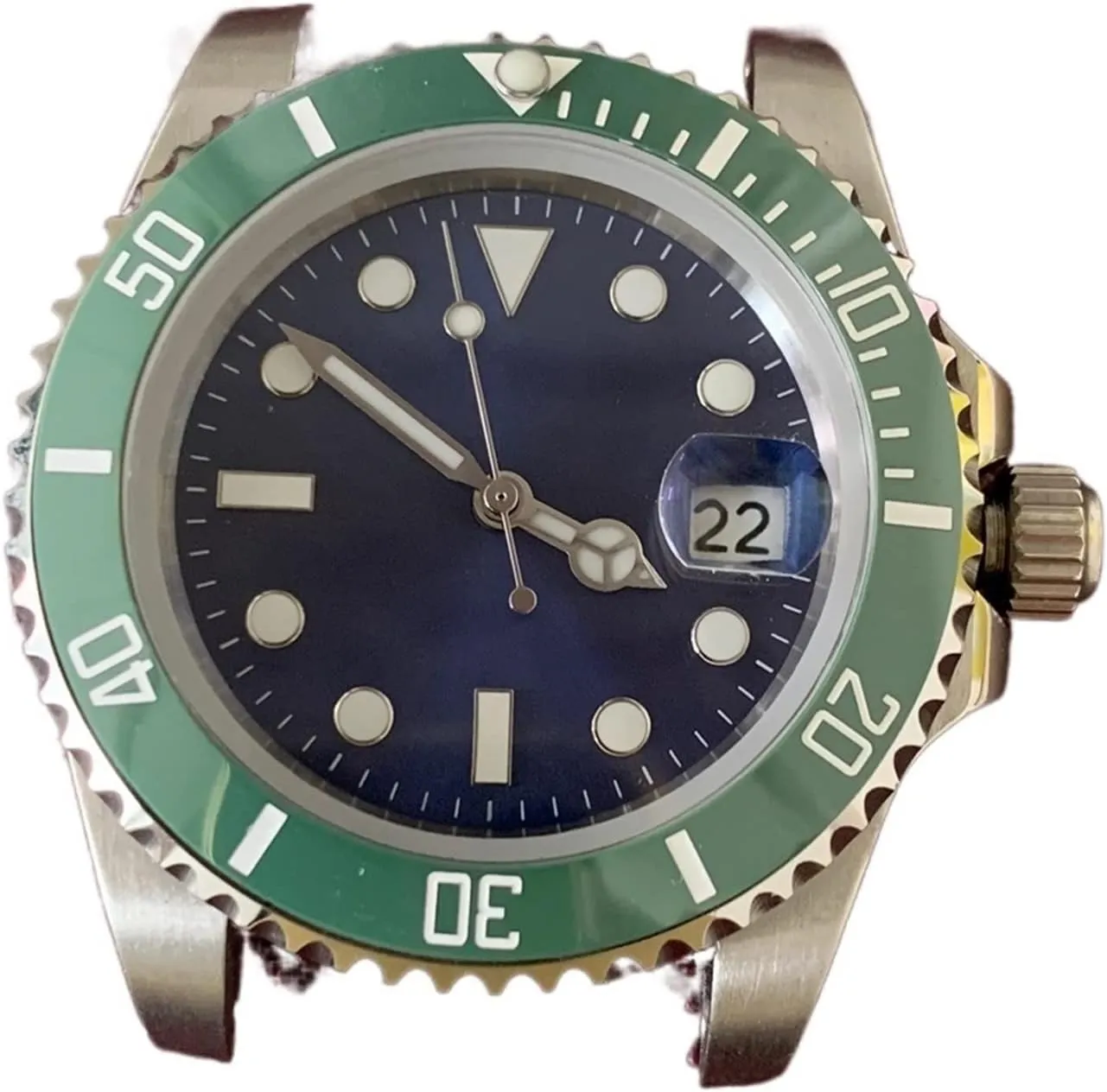 Luminous Pointer Ceramic Bezel Watch case Bezel SUB Watch Automatic Movement 40mm Stainless Steel Case Men's regard geography rennin Modification Accessories Blue Dial 