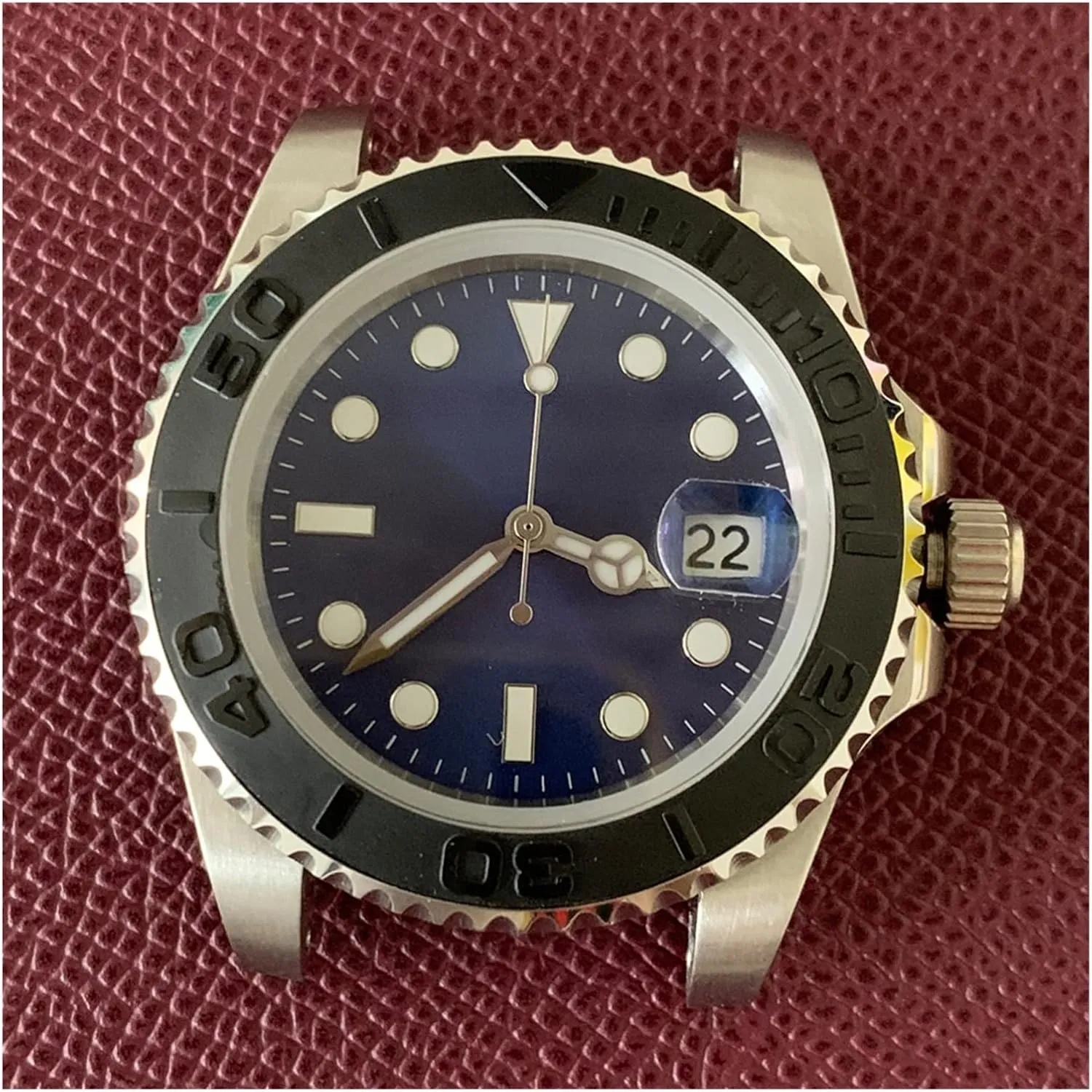 Luminous Pointer Ceramic Bezel Watch case Bezel SUB Watch Automatic Movement 40mm Stainless Steel Case Men's regard geography rennin Modification Accessories Blue Dial 