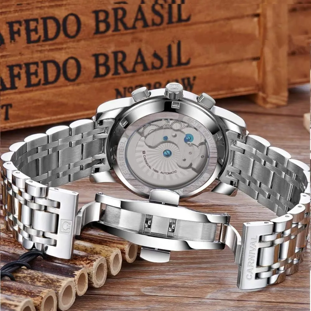 Luminous Sapphire Watch MASTOPMen's Automatic Mechanical Watch Stainless Steel Tourbillon organic pink textural Waterproof Retro 