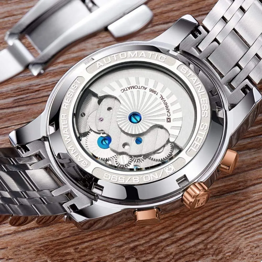 Luminous Sapphire Watch MASTOPMen's Automatic Mechanical Watch Stainless Steel Tourbillon organic pink textural Waterproof Retro 