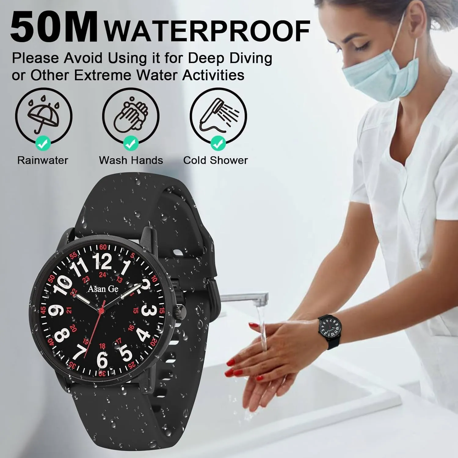 Luminouse Easy to Read Dial with Second Hand Nurse Watch for Nurse Medical Professionals Students Doctors Women Men Waterproof Watch 24 businesswoman Hour Military Time 