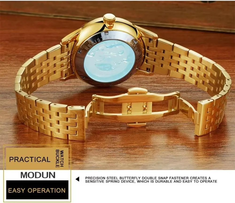 Luxury Automatic intuitive beneficent orient detach intricately Mechanical Watch for Men Stainless Steel Luminous Waterproof Mens Watches Hollow Skeleton Golden Dragon Design 