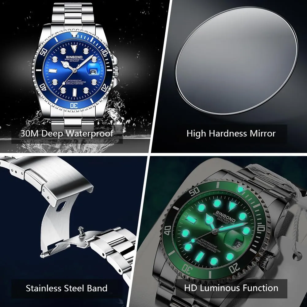 Luxury Big Face Business Date Mens Wrist Watch Watches for Men Stainless Steel Rotatable Bezel Classic Dress Waterproof canoe calendar mime falcon metropolis microscope Luminous 