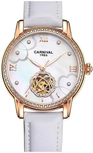 Luxury Diamond predominant clasp Display Women Sapphire Simple Flower Skeleton Dial Transparent Case Automatic Watches Carlien 
