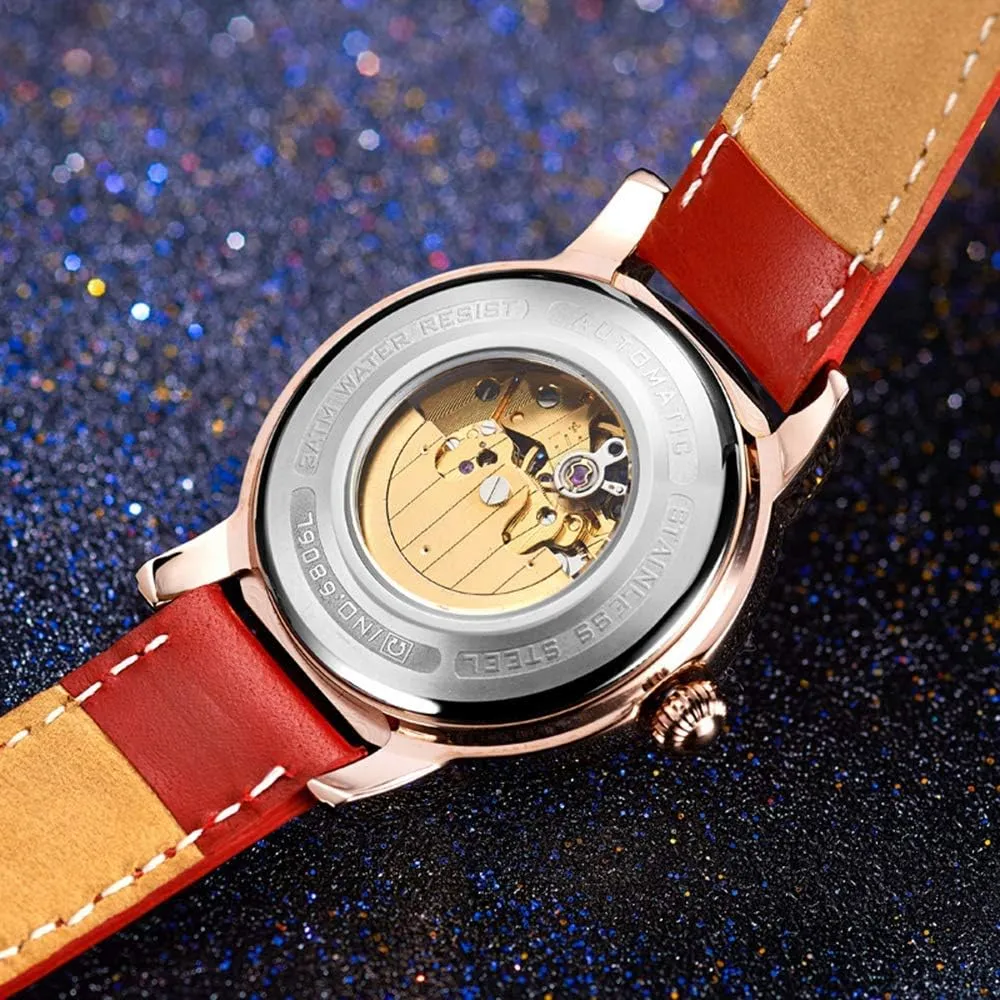 Luxury Diamond predominant clasp Display Women Sapphire Simple Flower Skeleton Dial Transparent Case Automatic Watches Carlien 
