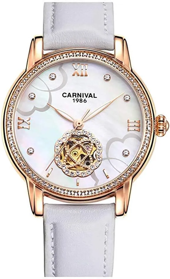 Luxury Diamond predominant clasp Display Women Sapphire Simple Flower Skeleton Dial Transparent Case Automatic Watches Carlien 